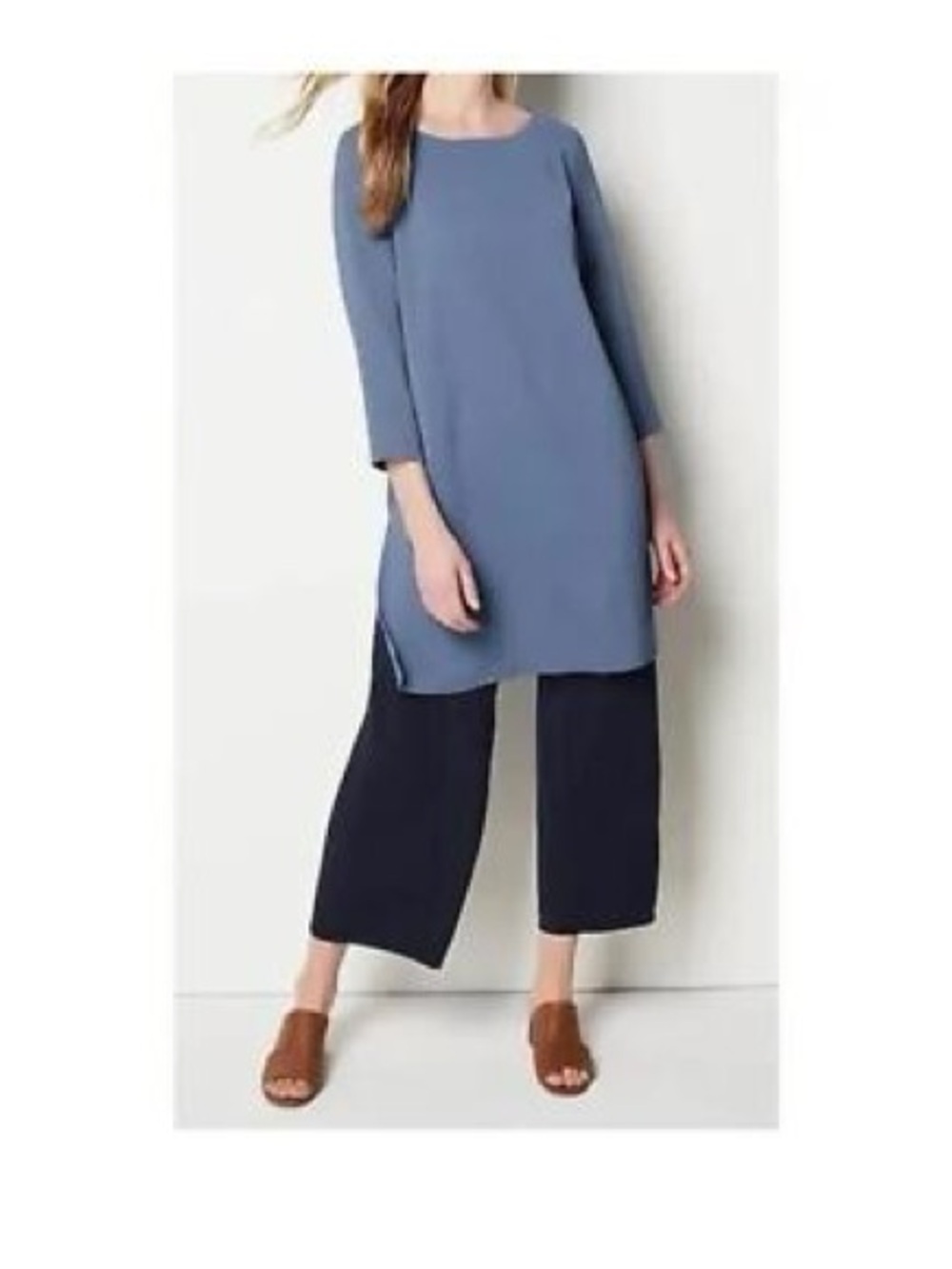 J. Jill Wearever Collection Light Blue Textured TunicTop Boxy Boat Neck Sz M